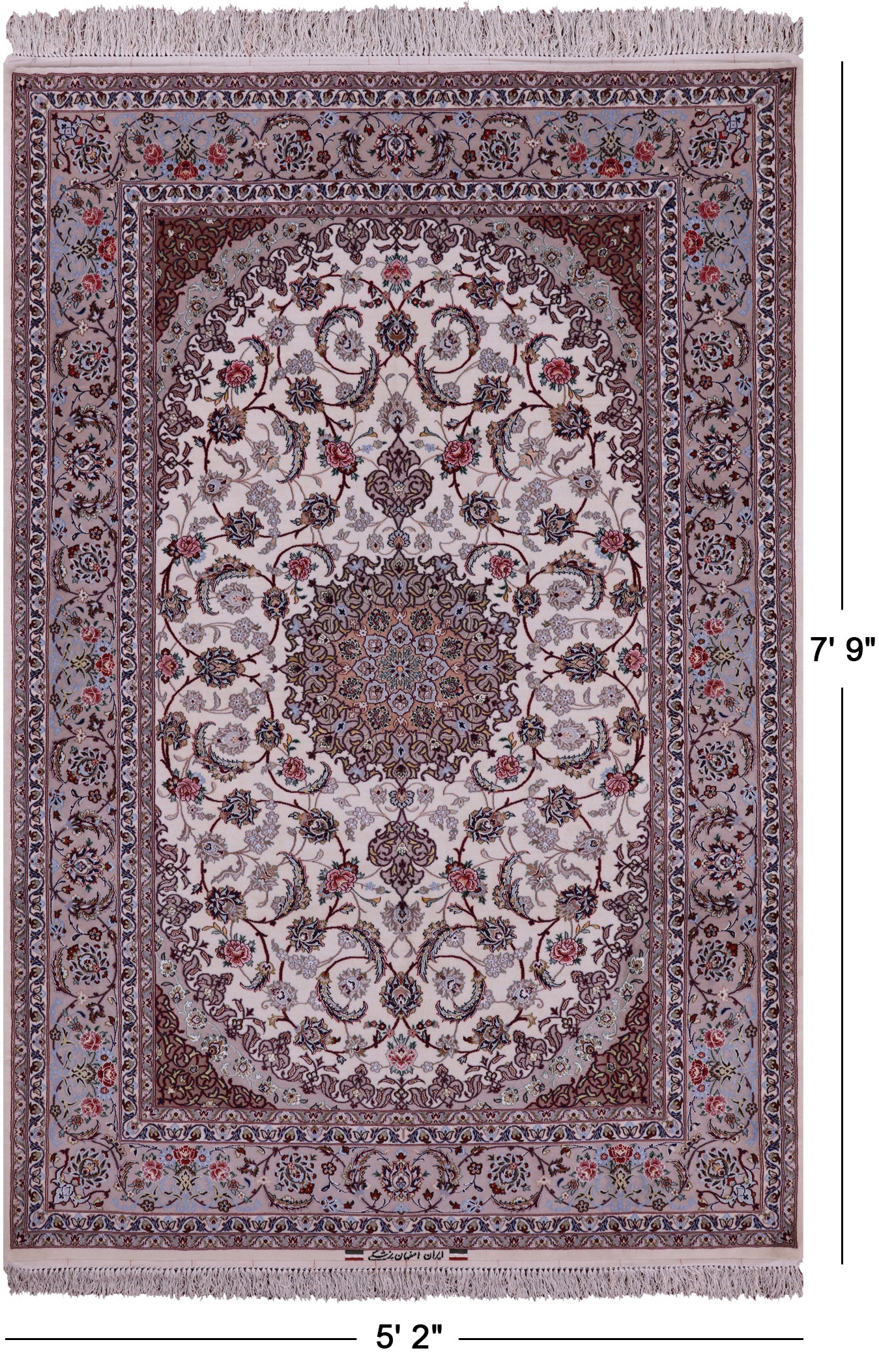 Ivory Isfahan Authentic Persian Hand Knotted Wool & Silk Area Rug - 5' 2" X 7' 9" - Golden Nile