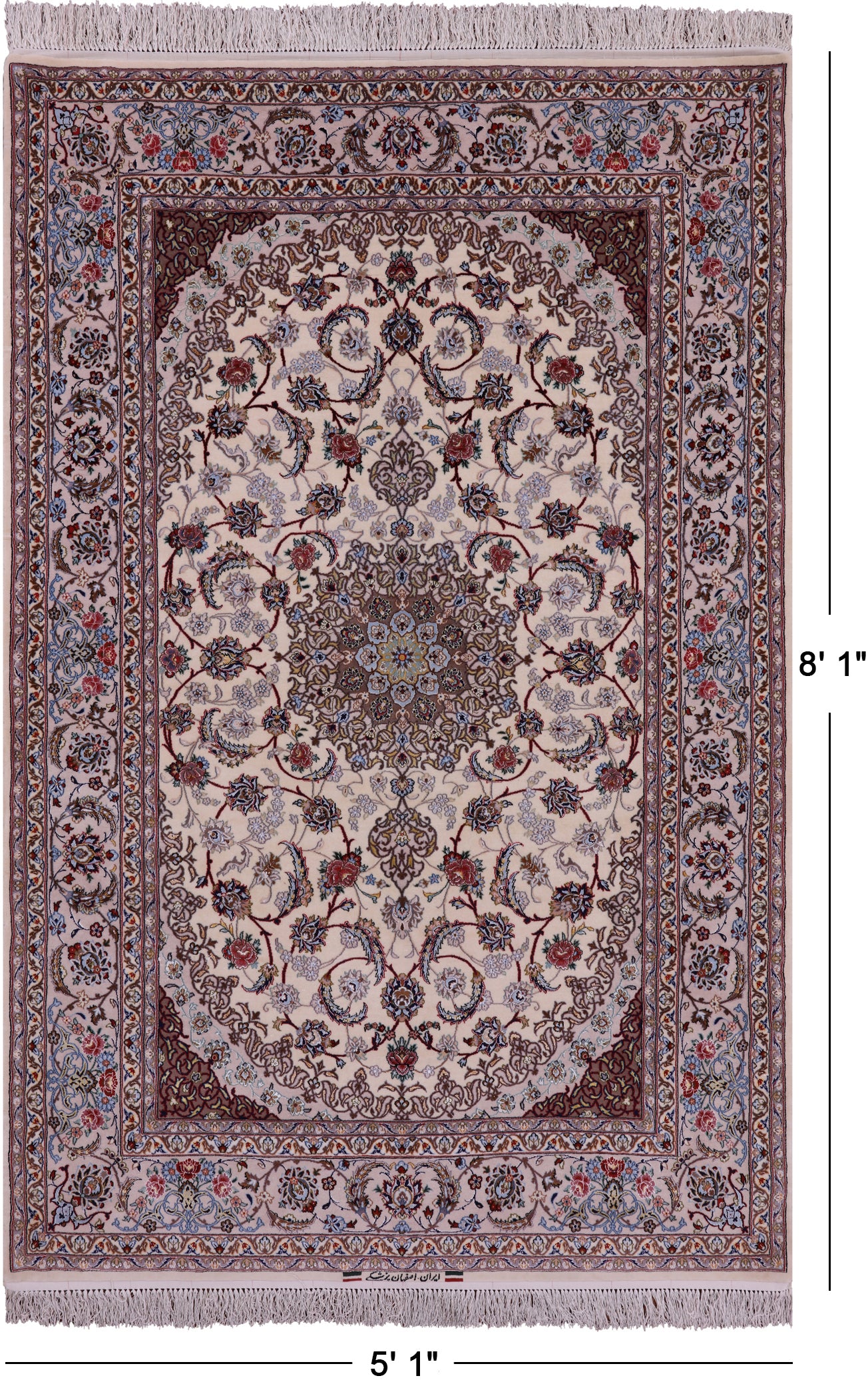 Ivory Isfahan Authentic Persian Hand Knotted Wool & Silk Area Rug - 5' 1" X 8' 1" - Golden Nile