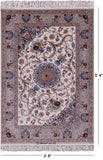 Ivory Persian Signed Authentic Isfahan Wool & Silk Rug - 3' 8" X 5' 4" - Golden Nile