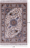 Ivory Persian Signed Authentic Isfahan Wool & Silk Rug - 3' 8" X 5' 4" - Golden Nile