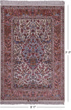 Ivory Signed Isfahan Authentic Persian Hand Knotted Wool & Silk Rug - 5' 1" X 7' 7" - Golden Nile