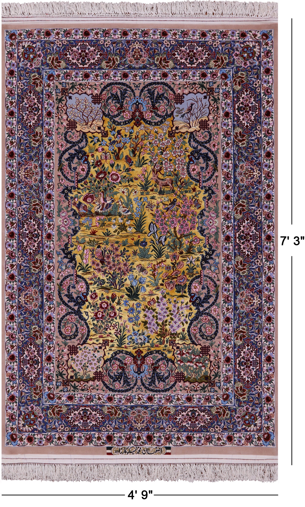 Gold Signed Isfahan Authentic Persian Hand Knotted Wool & Silk Area Rug - 4' 9" X 7' 3" - Golden Nile