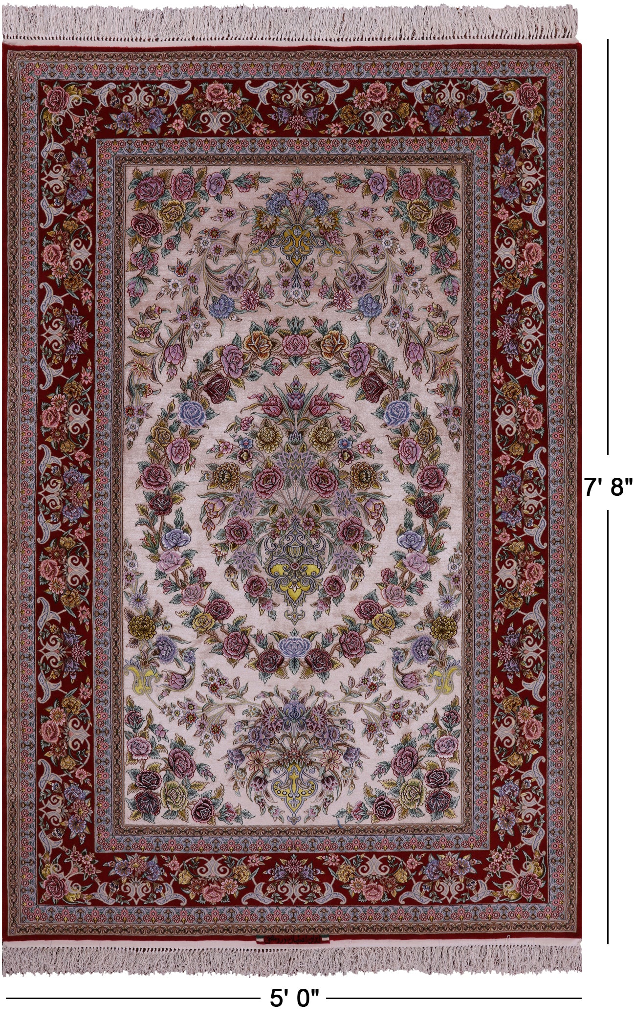 Ivory Signed Isfahan Authentic Persian Hand Knotted Wool & Silk Area Rug - 5' 0" X 7' 8" - Golden Nile