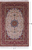Ivory Signed Isfahan Authentic Persian Hand Knotted Wool & Silk Area Rug - 5' 1" X 7' 10" - Golden Nile