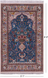 Blue Signed Isfahan Authentic Persian Hand Knotted Wool & Silk Area Rug - 5' 1" X 8' 0" - Golden Nile