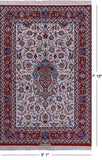 Ivory Signed Isfahan Authentic Persian Hand Knotted Wool & Silk Area Rug - 5' 1" X 7' 10" - Golden Nile