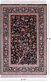 Black Signed Isfahan Authentic Persian Hand Knotted Wool & Silk Area Rug - 4' 11" X 7' 4" - Golden Nile