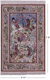 Signed Isfahan Authentic Persian Hunting Scene Hand Knotted Wool & Silk Area Rug - 4' 11" X 7' 5" - Golden Nile