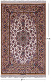 Ivory Signed Isfahan Authentic Persian Hand Knotted Wool & Silk Area Rug - 5' 1" X 7' 8" - Golden Nile