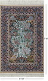 Blue Signed Isfahan Authentic Persian Hand Knotted Wool & Silk Area Rug - 4' 10" X 7' 8" - Golden Nile