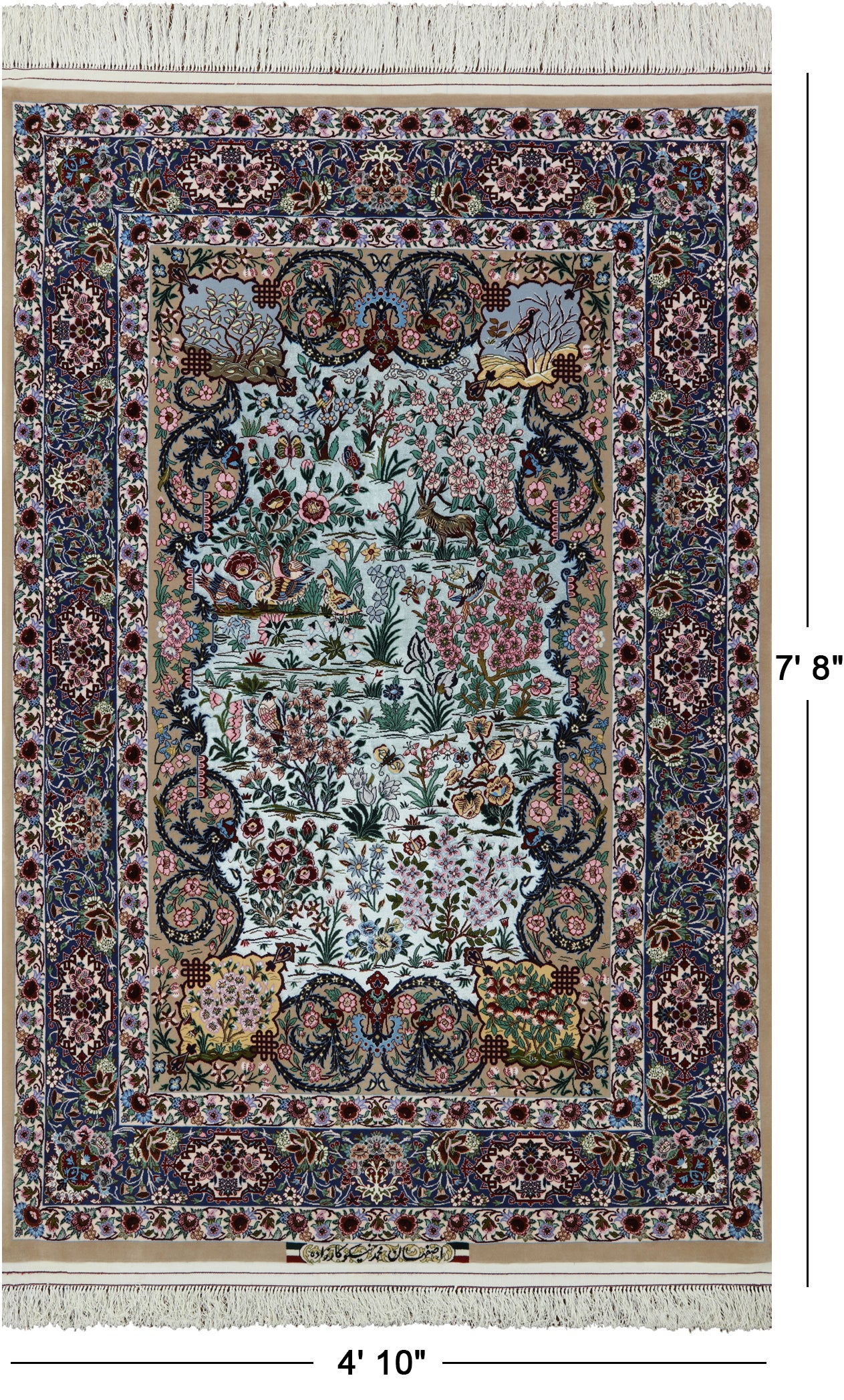 Blue Signed Isfahan Authentic Persian Hand Knotted Wool & Silk Area Rug - 4' 10" X 7' 8" - Golden Nile
