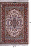 Ivory Signed Isfahan Authentic Persian Hand Knotted Wool & Silk Area Rug - 5' 1" X 7' 7" - Golden Nile