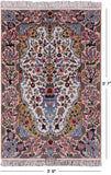 Ivory Signed Isfahan Authentic Persian Hand Knotted Wool & Silk Area Rug - 3' 9" X 5' 7" - Golden Nile