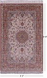 Ivory Signed Isfahan Authentic Persian Hand Knotted Wool & Silk Area Rug - 4' 3" X 6' 8" - Golden Nile