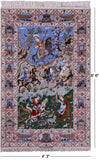 Signed Isfahan Authentic Persian Hunting Scene Hand Knotted Wool & Silk Area Rug - 4' 3" X 6' 6" - Golden Nile