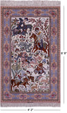 Signed Isfahan Authentic Persian Hunting Scene Hand Knotted Wool & Silk Area Rug - 4' 2" X 6' 9" - Golden Nile