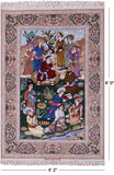 Signed Isfahan Authentic Persian Pictorial Wool & Silk Area Rug - 4' 2" X 6' 0" - Golden Nile