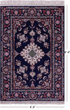 Blue Signed Isfahan Authentic Persian Hand Knotted Wool & Silk Area Rug - 4' 3" X 6' 4" - Golden Nile