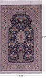 Blue Signed Isfahan Authentic Persian Hand Knotted Wool & Silk Area Rug - 4' 10" X 7' 7" - Golden Nile
