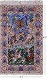 Signed Isfahan Authentic Persian Hunting Scene Hand Knotted Wool & Silk Area Rug - 4' 3" X 6' 7" - Golden Nile