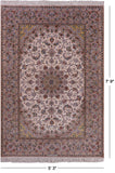 Ivory Signed Isfahan Authentic Persian Hand Knotted Wool & Silk Area Rug - 5' 3" X 7' 9" - Golden Nile