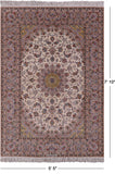 Ivory Signed Isfahan Authentic Persian Hand Knotted Wool & Silk Area Rug - 5' 5" X 7' 10" - Golden Nile