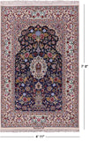 Blue Signed Isfahan Authentic Persian Hand Knotted Wool & Silk Area Rug - 4' 11" X 7' 8" - Golden Nile