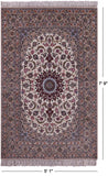 Ivory Signed Isfahan Authentic Persian Hand Knotted Wool & Silk Area Rug - 5' 1" X 7' 9" - Golden Nile