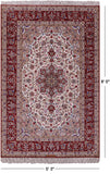 Ivory Signed Isfahan Authentic Persian Hand Knotted Wool & Silk Area Rug - 5' 3" X 8' 0" - Golden Nile