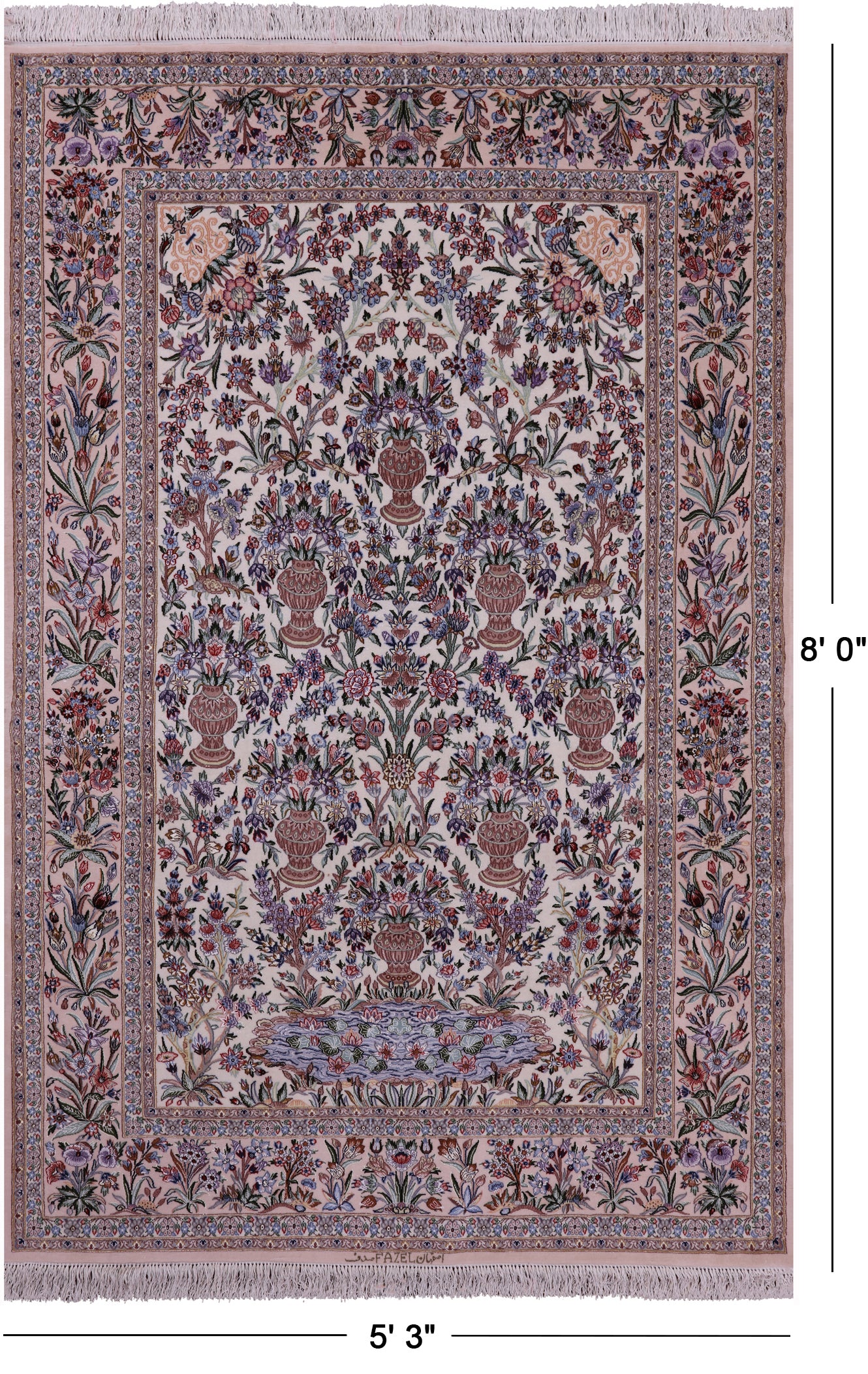 Ivory Isfahan Authentic Persian Hand Knotted Wool & Silk Area Rug - 5' 3" X 8' 0" - Golden Nile