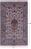Ivory Signed Isfahan Authentic Persian Hand Knotted Wool & Silk Area Rug - 5' 1" X 7' 10" - Golden Nile
