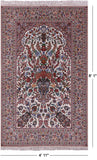 Ivory Signed Isfahan Authentic Persian Hand Knotted Wool & Silk Area Rug - 4' 11" X 8' 1" - Golden Nile