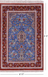 Blue Signed Isfahan Authentic Persian Hand Knotted Wool & Silk Area Rug - 4' 11" X 7' 7" - Golden Nile