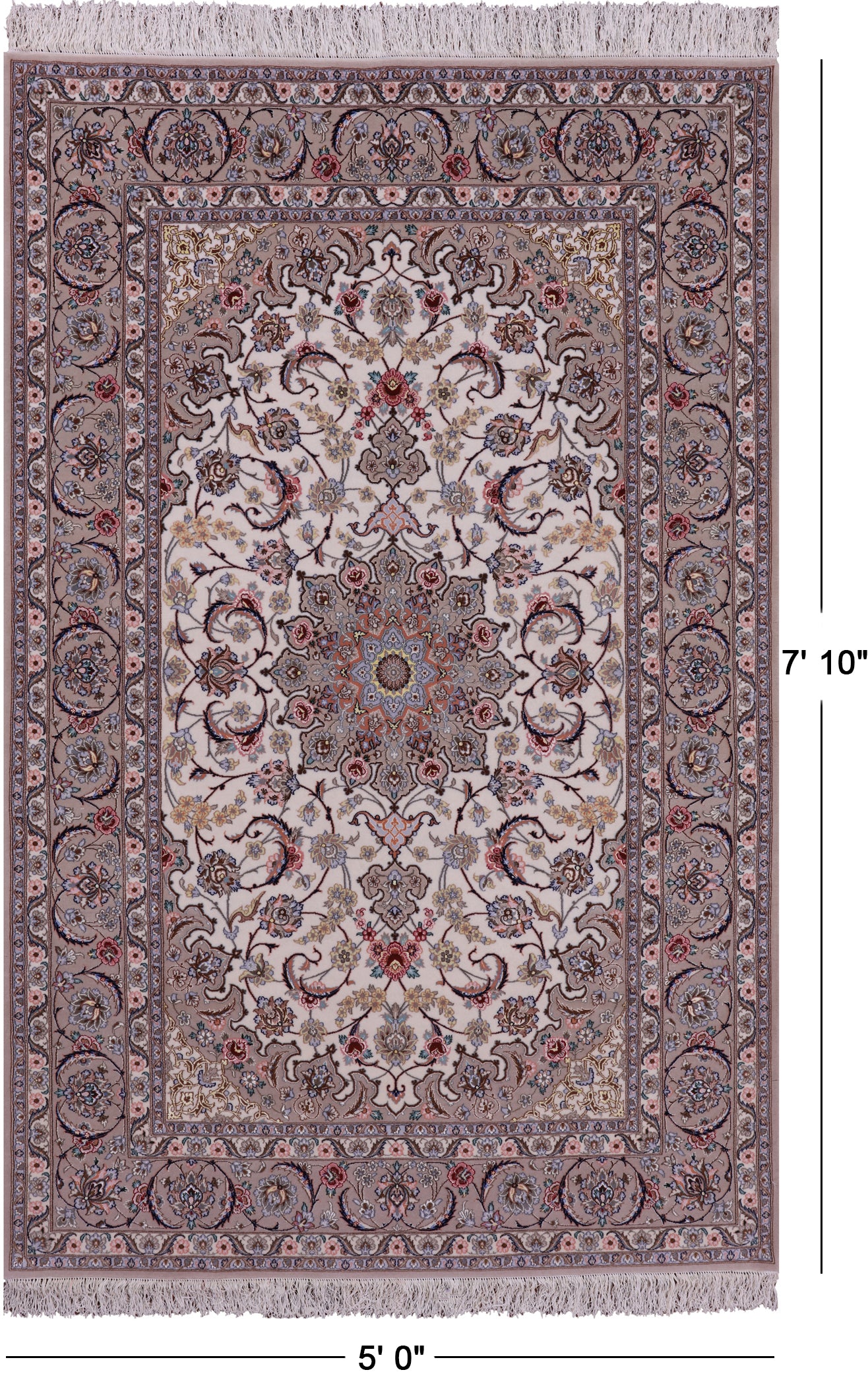 Ivory Isfahan Authentic Persian Hand Knotted Wool & Silk Area Rug - 5' 0" X 7' 10" - Golden Nile