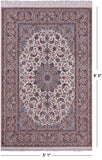 Ivory Signed Isfahan Authentic Persian Hand Knotted Wool & Silk Area Rug - 5' 1" X 8' 0" - Golden Nile