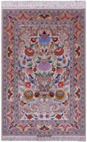 Ivory Signed Authentic Persian Isfahan Hand Knotted Wool & Silk Rug - 3' 8" X 5' 6" - Golden Nile