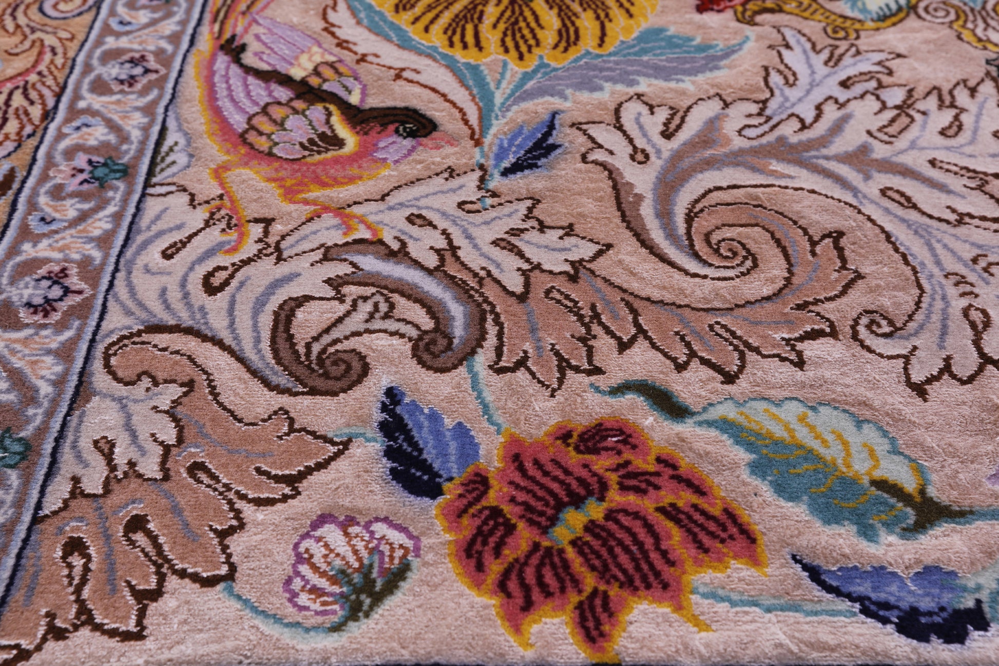 Ivory Signed Authentic Persian Isfahan Hand Knotted Wool & Silk Rug - 3' 8" X 5' 6" - Golden Nile