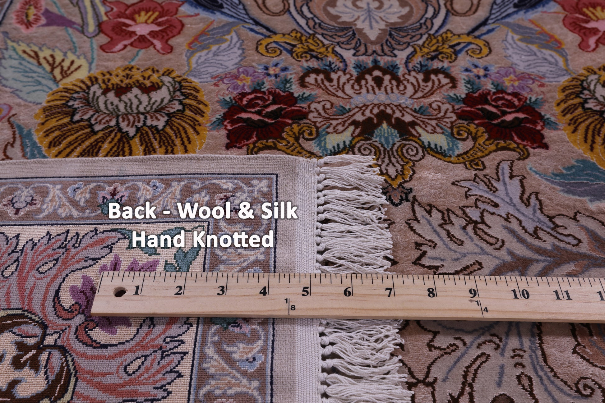 Ivory Signed Authentic Persian Isfahan Hand Knotted Wool & Silk Rug - 3' 8" X 5' 6" - Golden Nile
