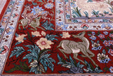 Ivory Signed Authentic Persian Isfahan Hand Knotted Wool & Silk Rug - 4' 11" X 7' 8" - Golden Nile