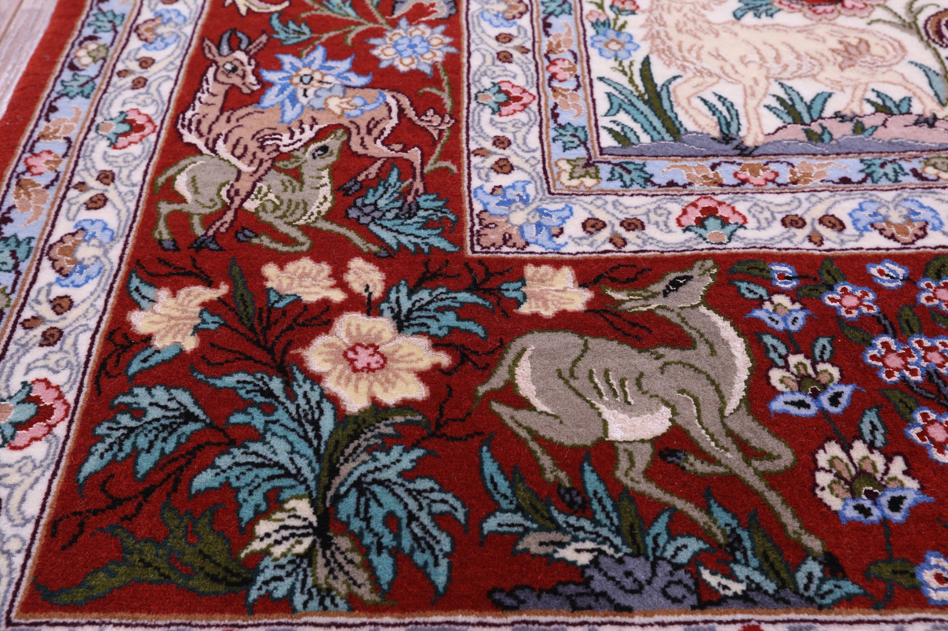 Ivory Signed Authentic Persian Isfahan Hand Knotted Wool & Silk Rug - 4' 11" X 7' 8" - Golden Nile