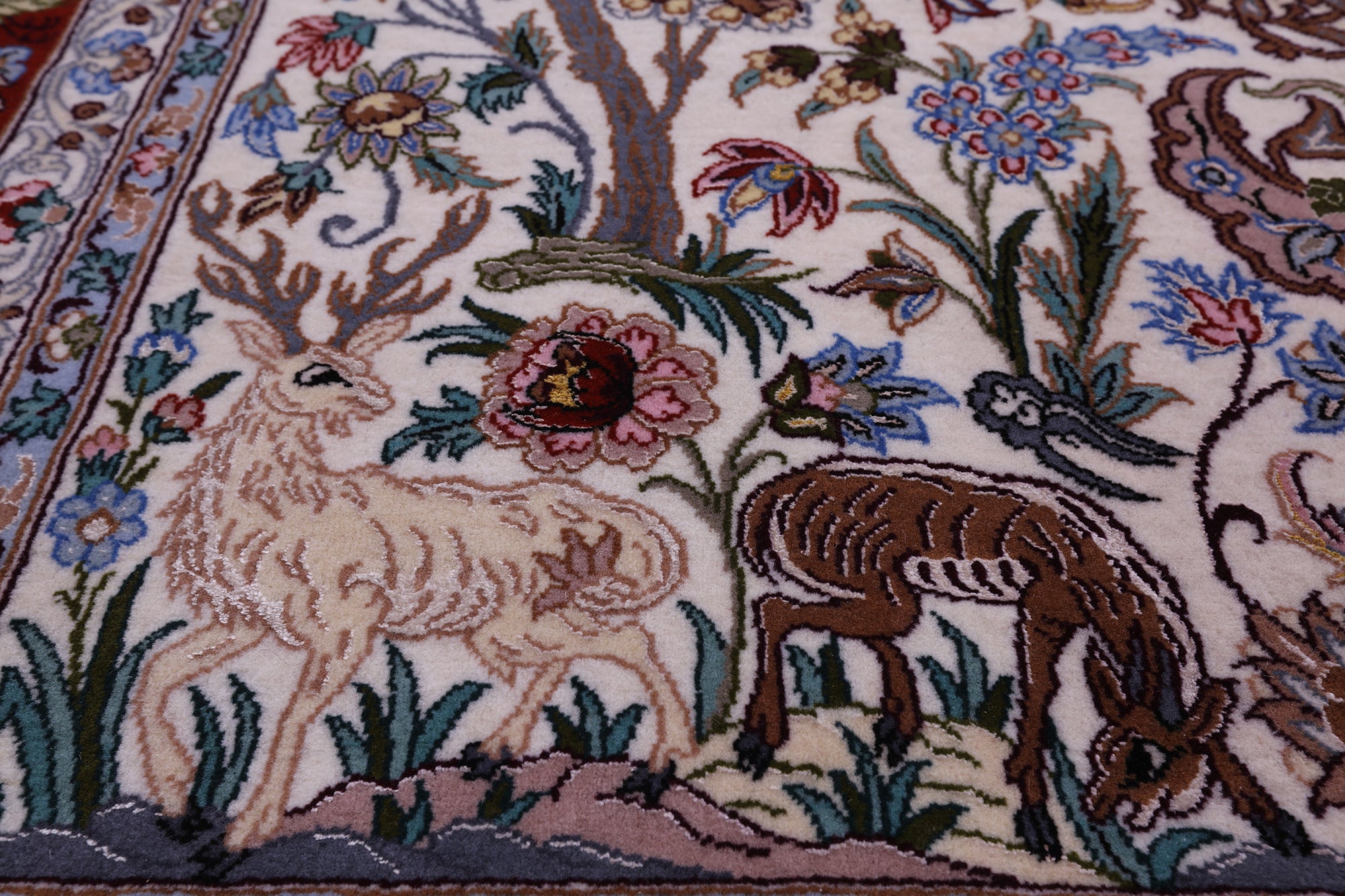 Ivory Signed Authentic Persian Isfahan Hand Knotted Wool & Silk Rug - 4' 11" X 7' 8" - Golden Nile