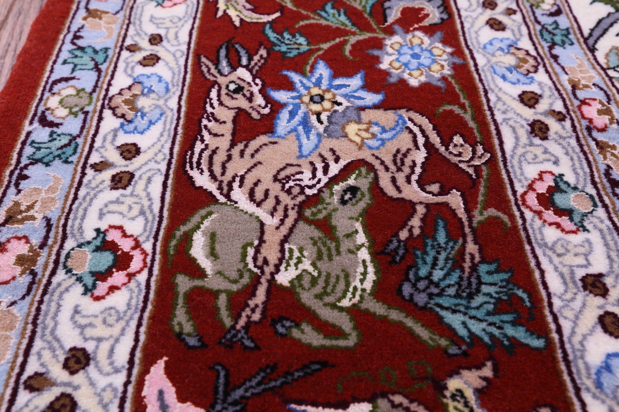 Ivory Signed Authentic Persian Isfahan Hand Knotted Wool & Silk Rug - 4' 11" X 7' 8" - Golden Nile