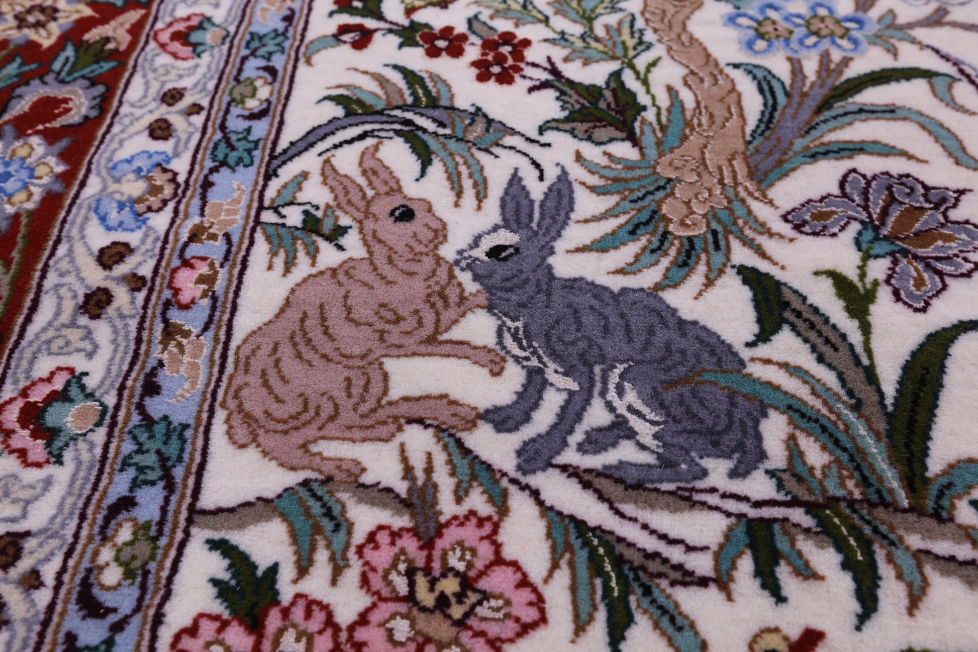 Ivory Signed Authentic Persian Isfahan Hand Knotted Wool & Silk Rug - 4' 11" X 7' 8" - Golden Nile
