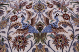 Ivory Signed Authentic Persian Isfahan Hand Knotted Wool & Silk Rug - 4' 11" X 7' 8" - Golden Nile