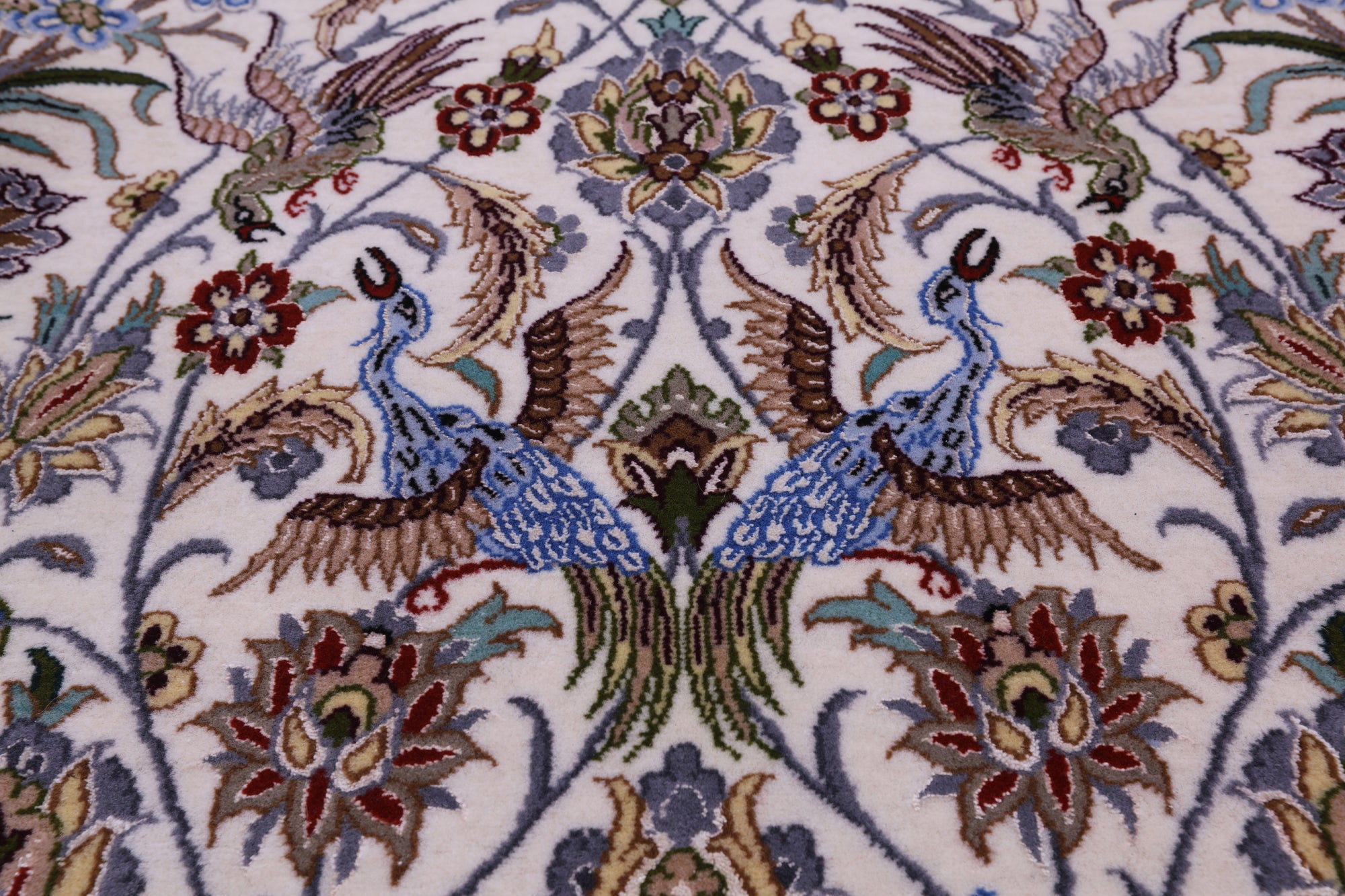 Ivory Signed Authentic Persian Isfahan Hand Knotted Wool & Silk Rug - 4' 11" X 7' 8" - Golden Nile
