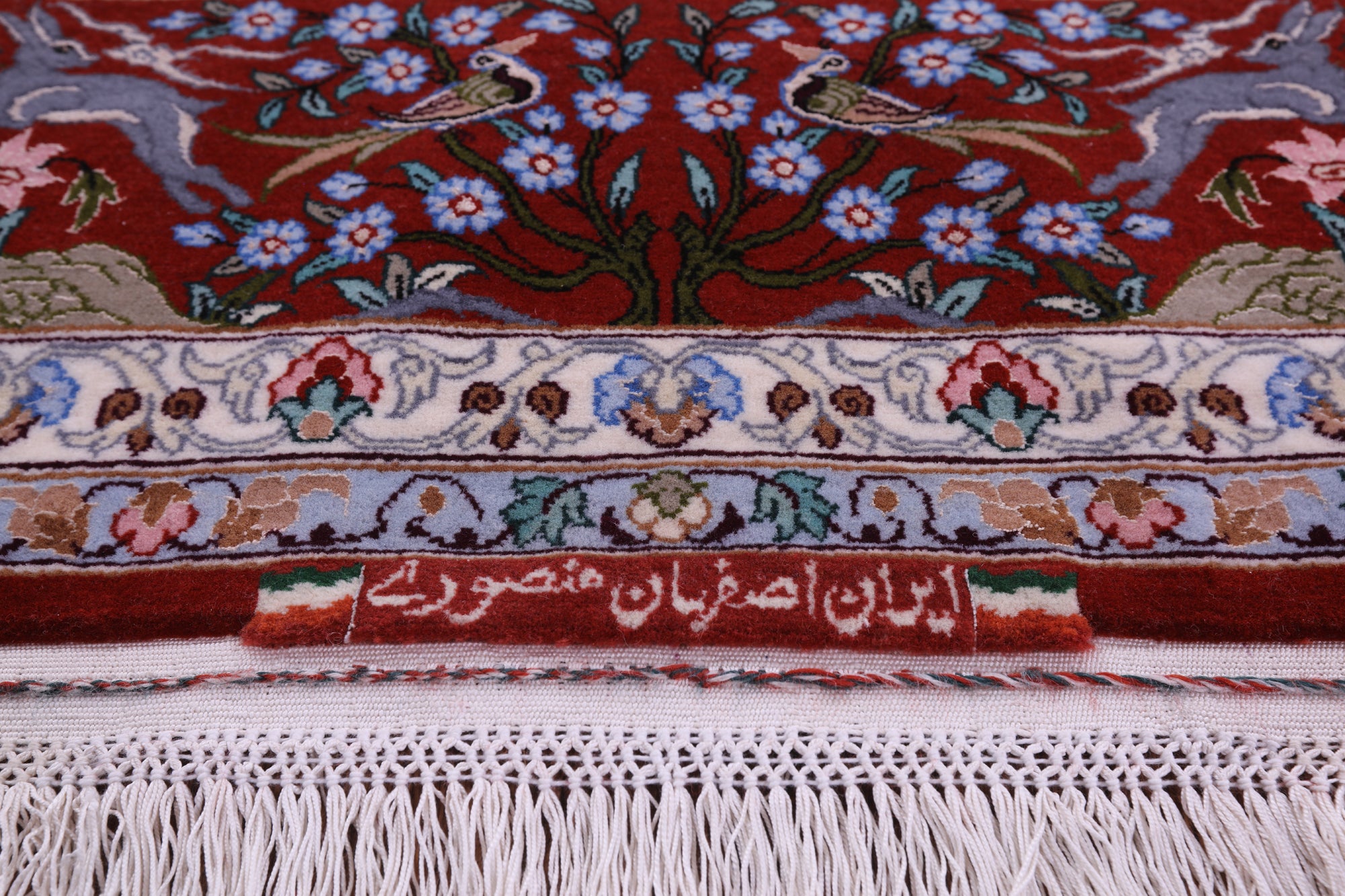 Ivory Signed Authentic Persian Isfahan Hand Knotted Wool & Silk Rug - 4' 11" X 7' 8" - Golden Nile