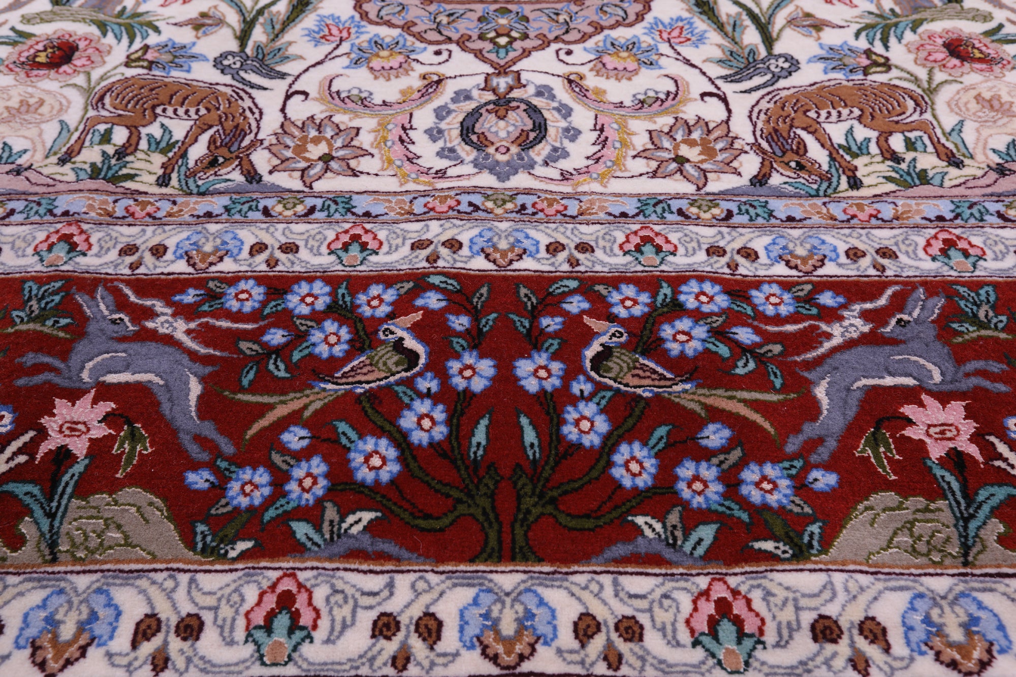 Ivory Signed Authentic Persian Isfahan Hand Knotted Wool & Silk Rug - 4' 11" X 7' 8" - Golden Nile