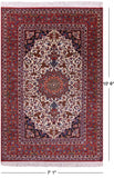 Ivory Antique Isfahan Persian Hand Knotted Area Rug - 7' 1" X 10' 6" - Golden Nile