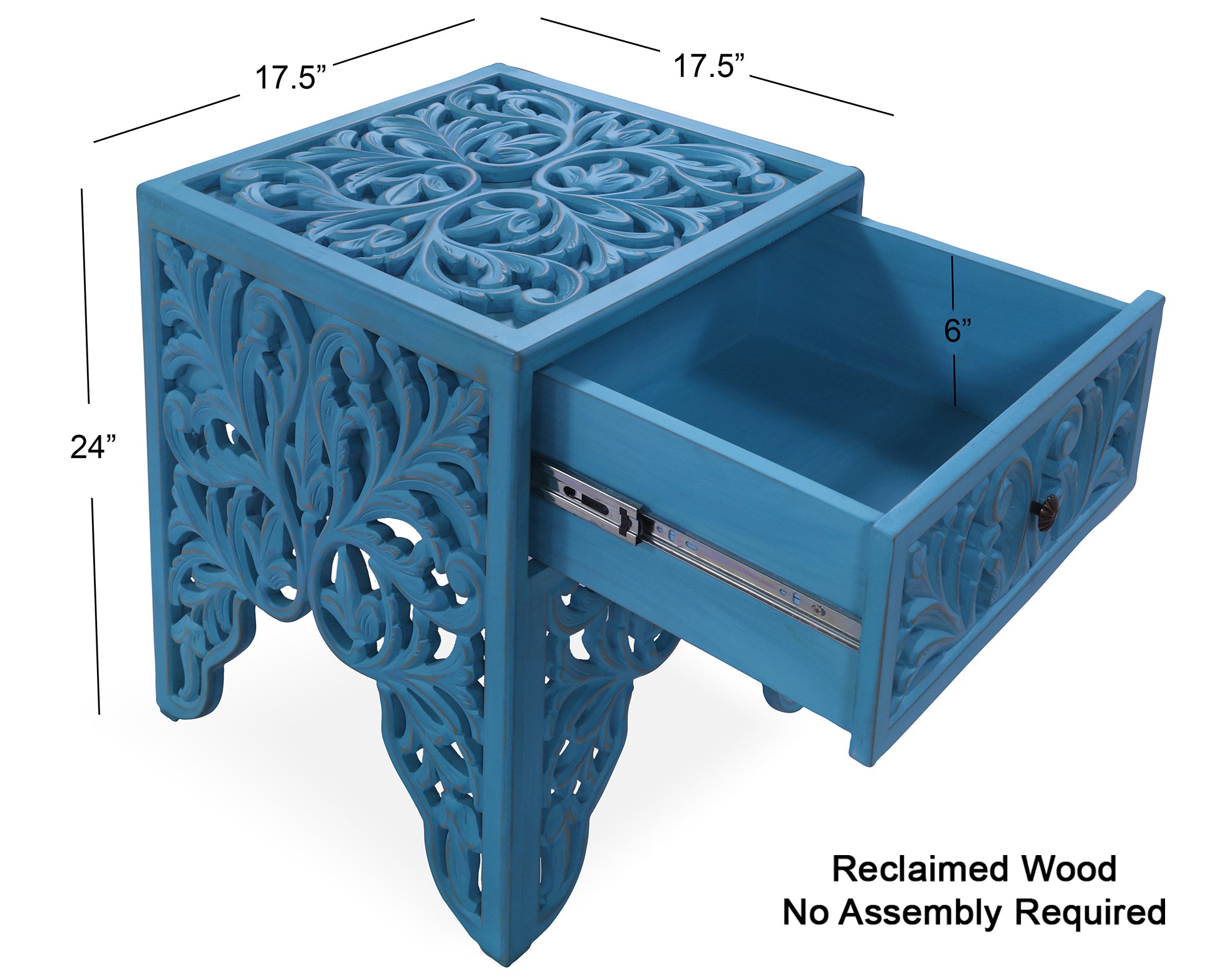 Reclaimed Wood Handcarved Floral Nightstand - Golden Nile