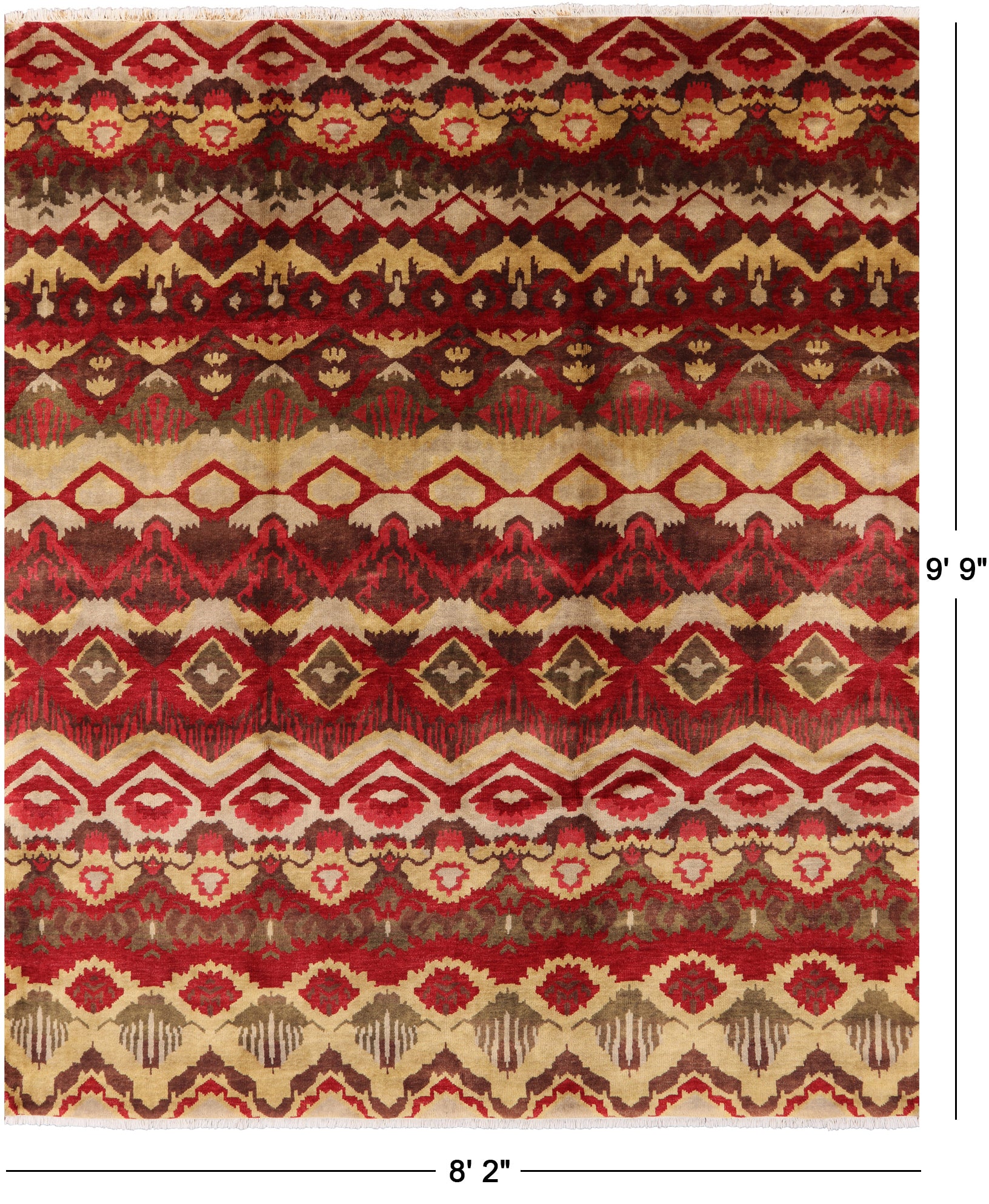 Ikat Hand Knotted Wool Area Rug - 8' 2" X 9' 9" - Golden Nile